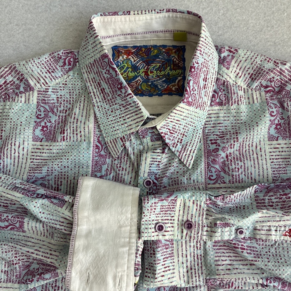 Robert Graham Classic Fit Paisley Patchwork Long Sleeve Shirt Mens XL Cotton